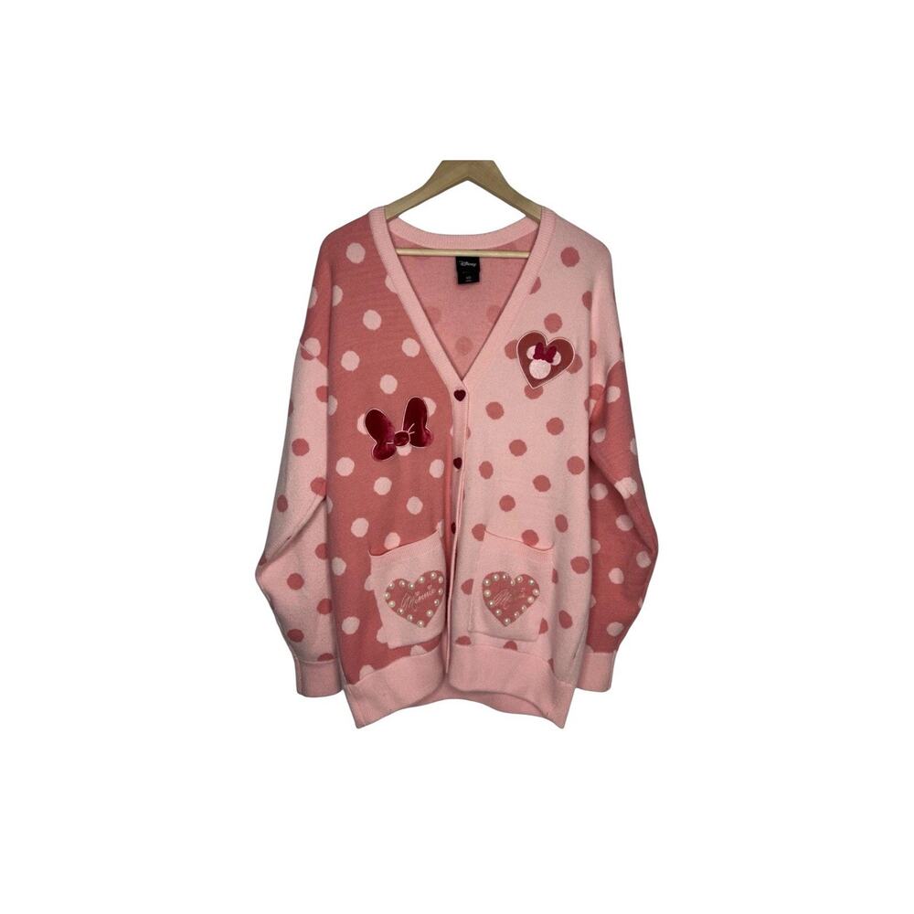 Disney Minnie Mouse Women’s S Cardigan Sweater Pink Polka Dot BoxLunch NWOT